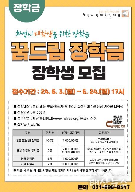 화성시인재육성재단, 2024년 ‘꿈드림 장학금’ 장학생 모집