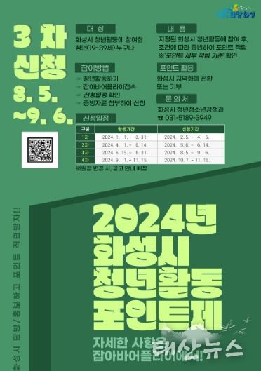 2024년 화성시 청년활동포인트제 적립신청 3차 접수