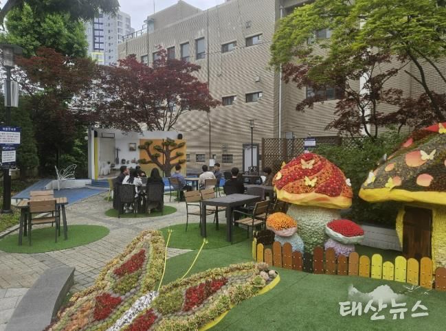 고양시청‘힐링쉼터’에 전시된 꽃 전시물