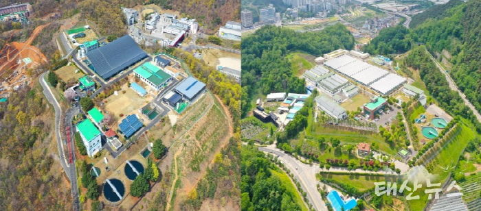 안산정수장(왼쪽 사진)·연성정수장(오른쪽 사진) 전경