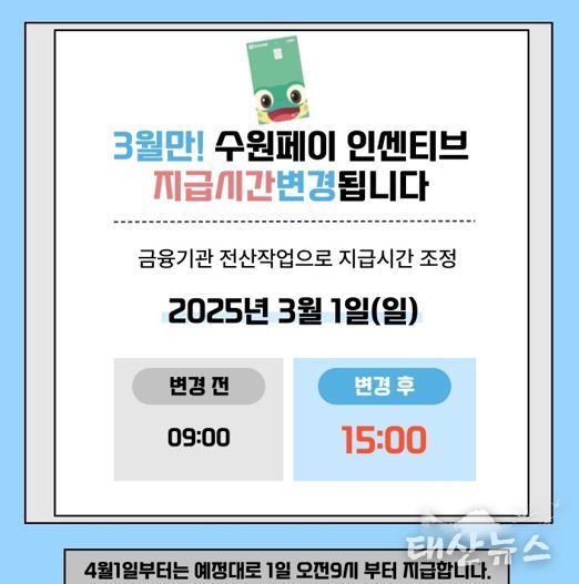 3월 수원페이 인센티브 지급 시간 변경 홍보물